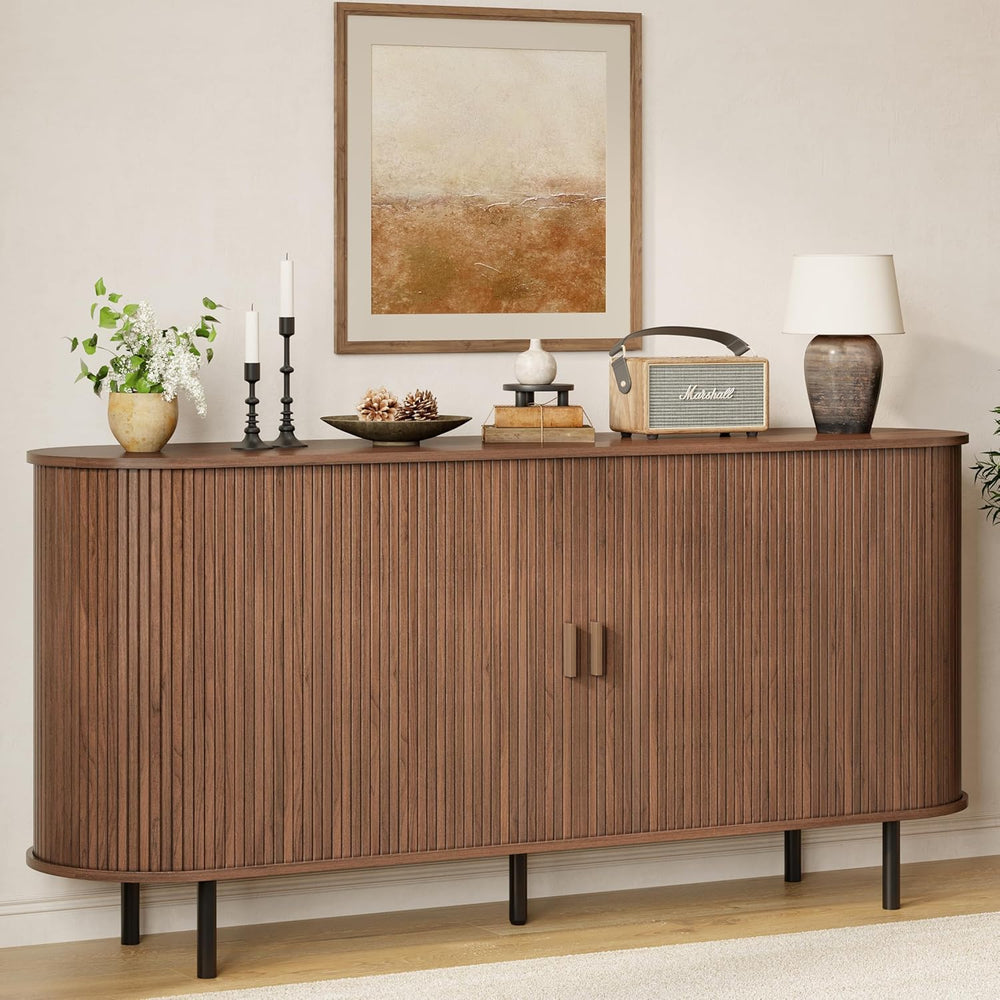 Buffet Sideboard Cabinet with Storage, 63" Fluted Cabinet with Sliding D...
