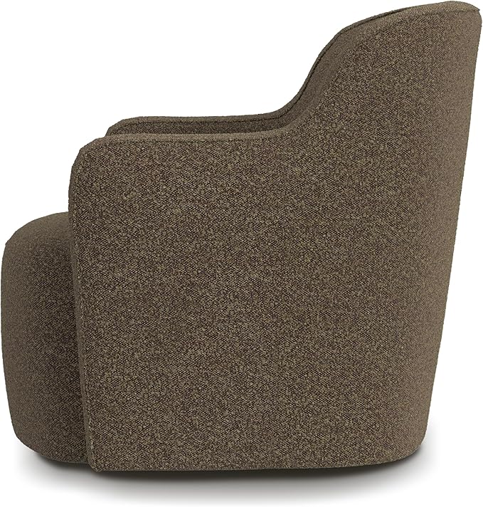 Upholstered 360° Barrel Back Swivel Chair | Accent Chairs for Living Room & Bedroom | Decorative Home Furniture, Brown Boucle