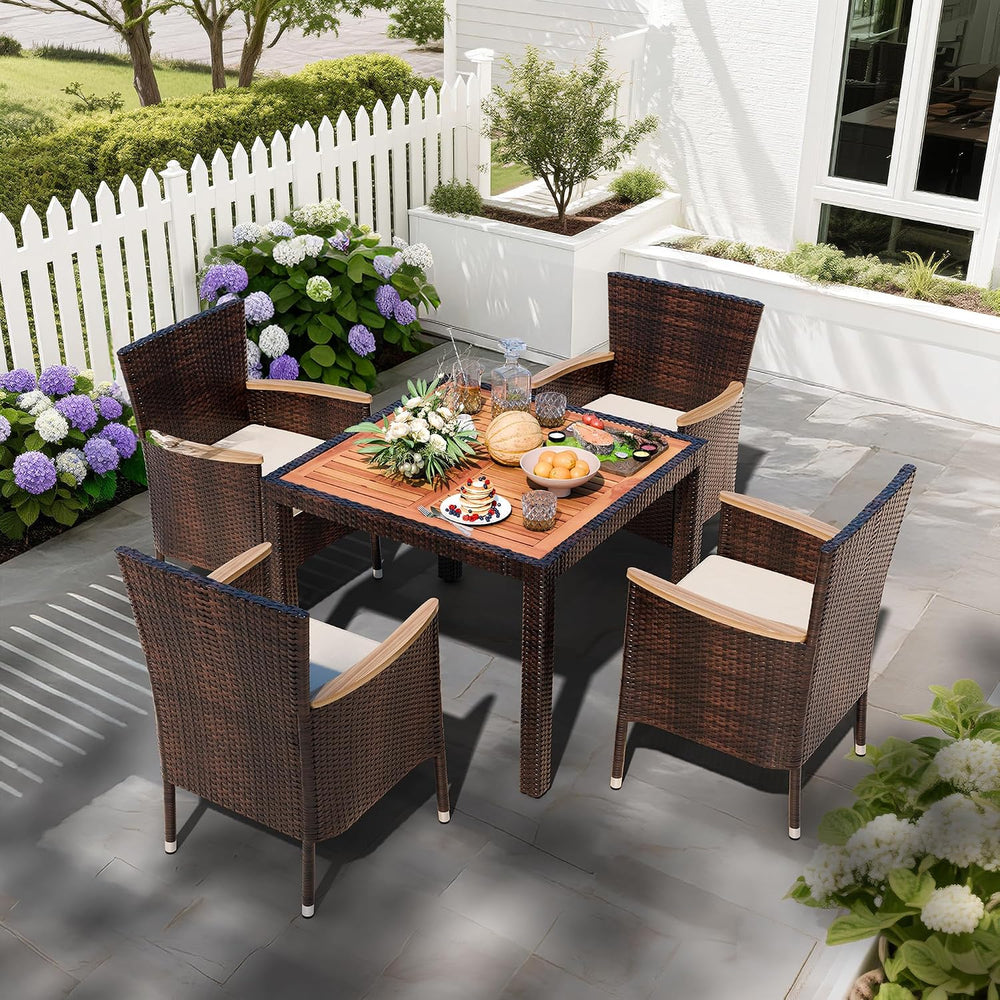 Shintenchi 5 PCS Patio Dining Set, Wicker Outdoor Table and Chairs with Soft ...