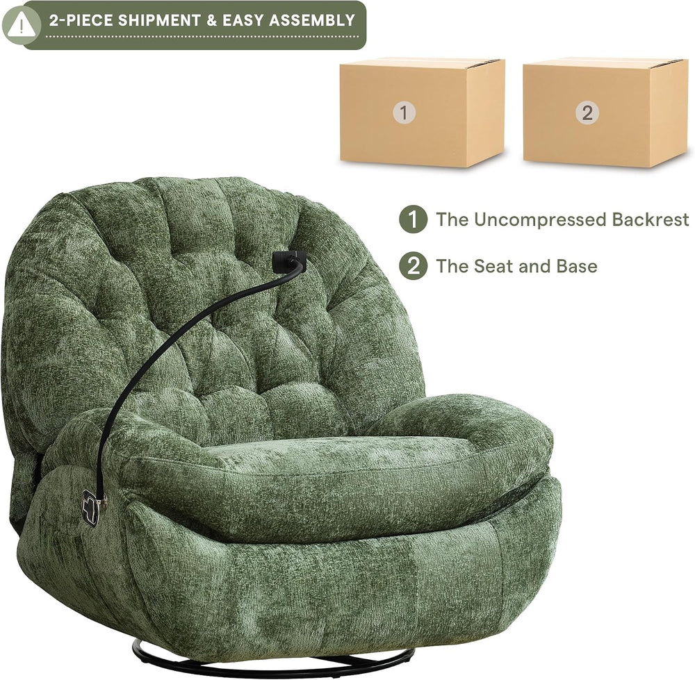 Swivel Rocker Recliner, Oversized Rocking Chair with Phone Holder