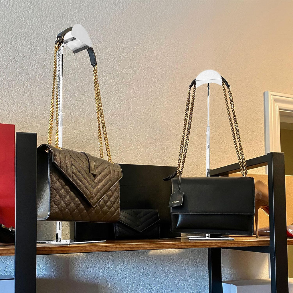 Royxen 3 Pack Handbag Rack Stainless Steel with Adjustable Height, Purse Display Stand, Silver