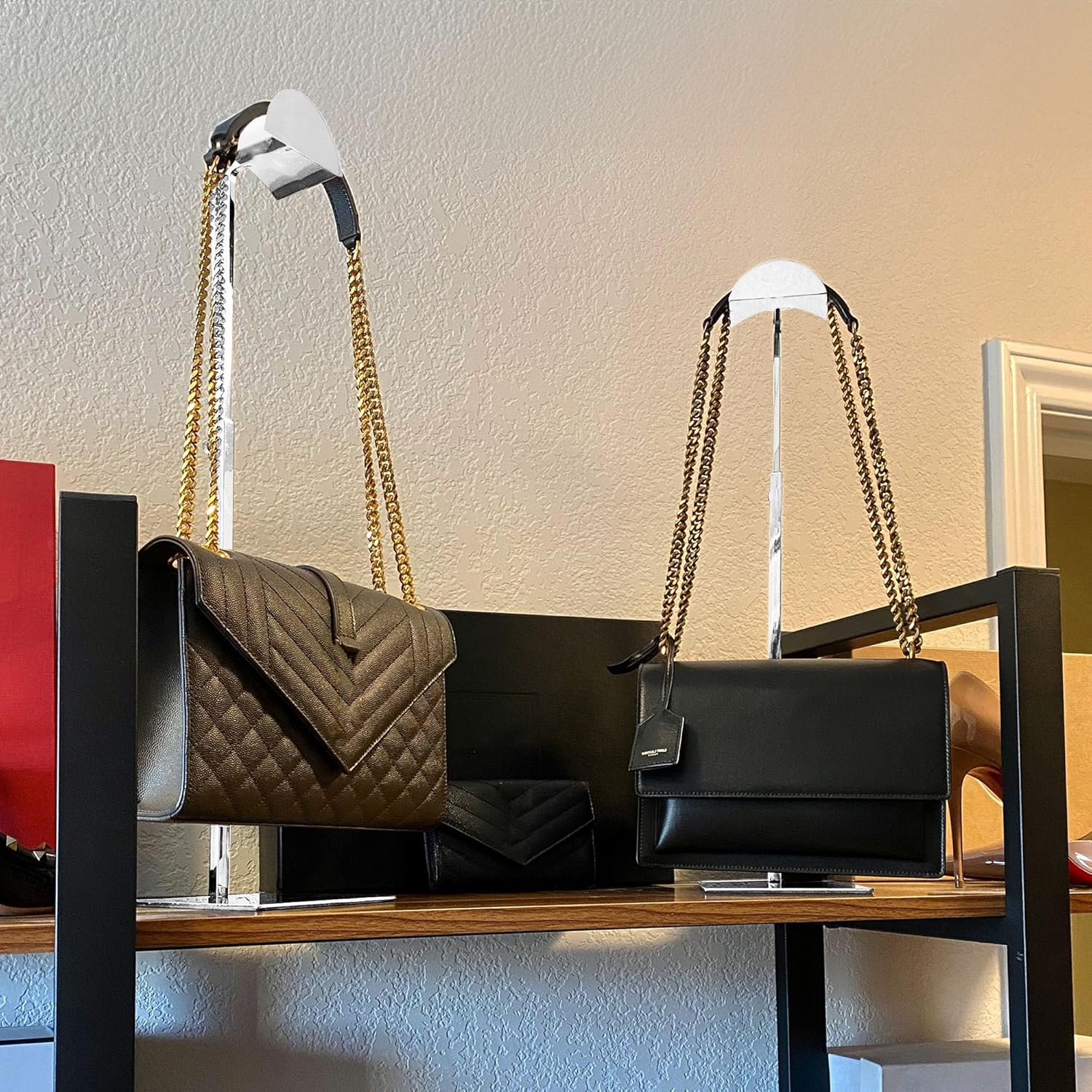 Royxen 3 Pack Handbag Rack Stainless Steel with Adjustable Height, Purse Display Stand, Silver