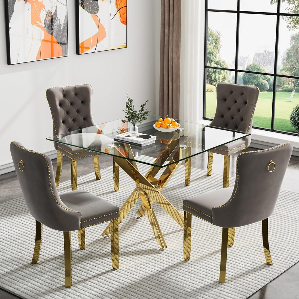 Henf 36'' Tempered Glass Dining Table for 2-4 People, Square Kitchen ...