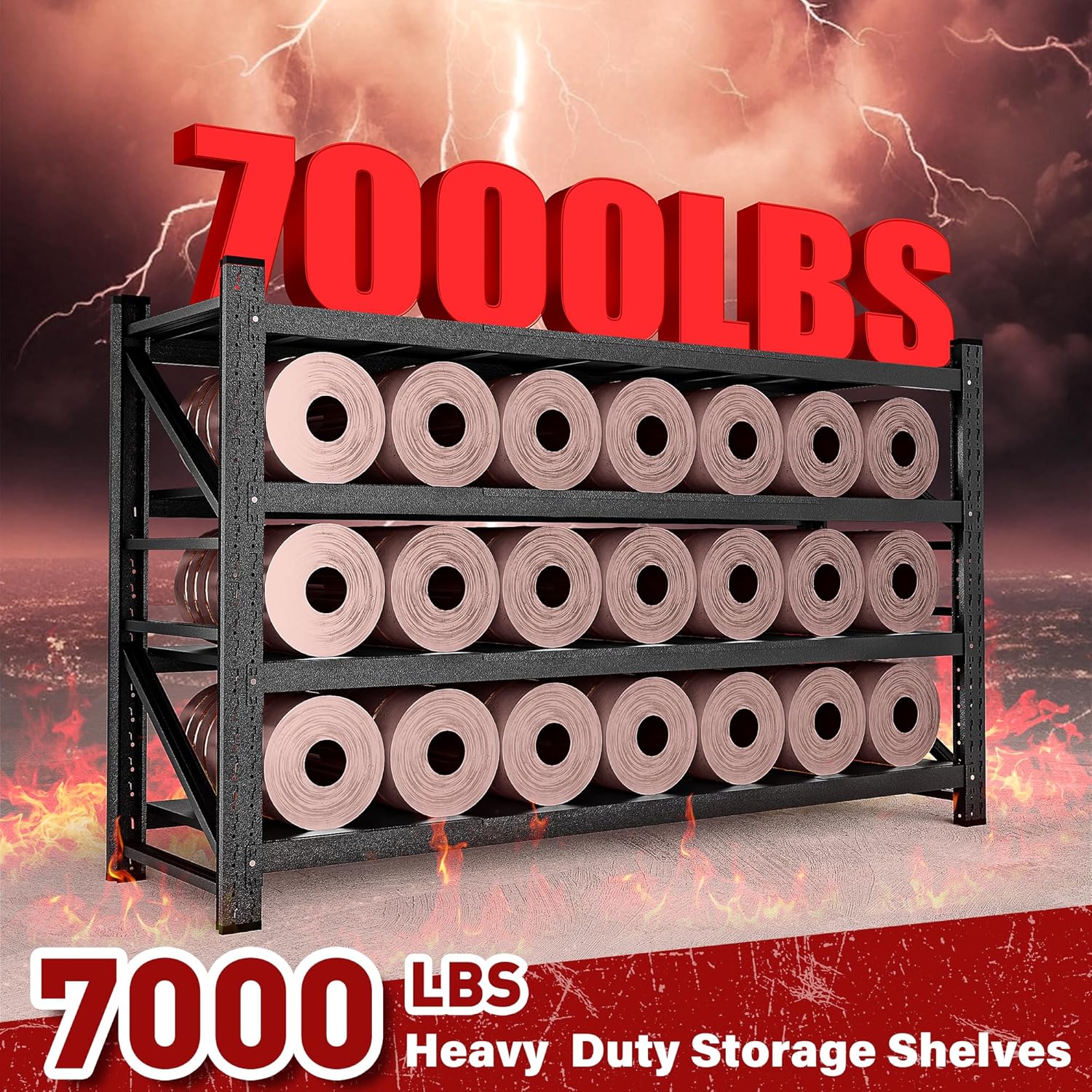 7000LBS Heavy Duty Garage Shelving Units,79" Wide & Deep Storage Shelves,Black Metal Garage Shelves,Large Storage Rack,Steel Shelf,Industrial Shelving for Shop,Warehouse,Basement,79" W x 24" D x 79" H