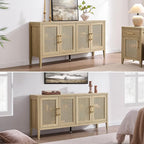 SICOTAS TV Stands for Living Room Bedroom - Farmhouse Entertainment Center TV Console with 4 Doors Cabinet, 59" Television Stands Media Console Credenza for 45 50 55 60 65 Inch TVs, Light Walnut