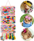 Girly Pink Hair Accessory Organizer - Holder for Girls' Hair Bows, Clips, Ties & Scrunchies - Foldable Wall Mount Storage Caddy