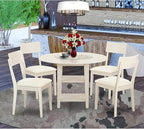 East West Furniture SUAD5-LWH-LC 5 Piece Dining Room Furniture Set Includes a Round Kitchen Table with Dropleaf & Shelves and 4 Faux Leather Upholstered Chairs, 42x42 Inch, Linen White