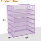 Subekyu 6 Tier Paper File Tray Organizer for Desk, Purple Mesh Desk Letter Paper File Folder Accessories Sorter Organizer with Handle, Stackable Slide Tray for Office, Home or School Supplies Storage