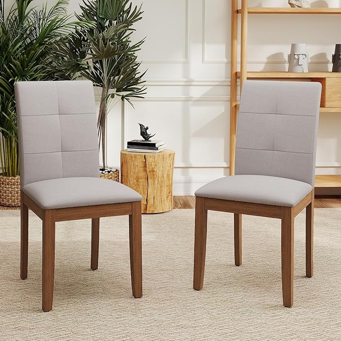DAGONHIL Dining Chairs Set of 2, Modern Upholstered Fabric Dining Room Chairs, Armless Kitchen Chairs with Wood Legs and Padded Seat for Living Room, Bedroom, Kitchen (Grey)
