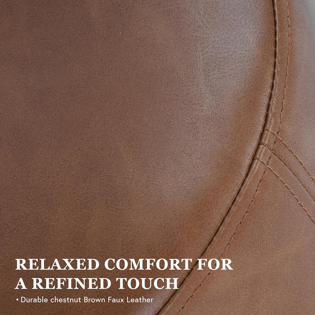 HomePop 17" Organic Shape Ottoman - Chestnut Faux Leather