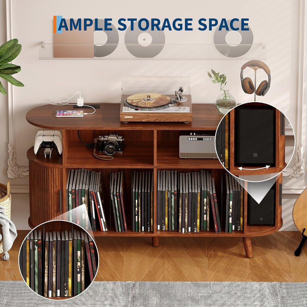 Garvee 55'' Fluted Mid Century Modern Turntable Cabinet with Vinyl St...