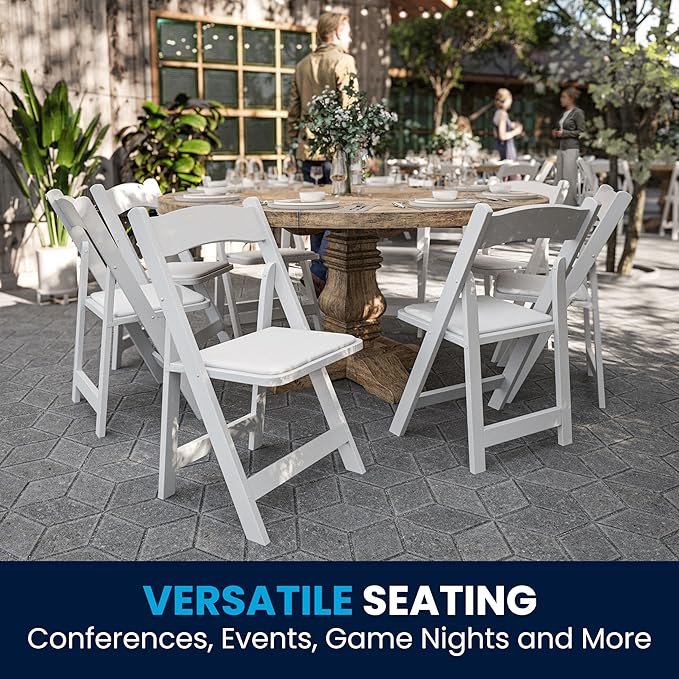 Flash Furniture HERCULES Series White Wood Folding Chair with Vinyl Padded Seat
