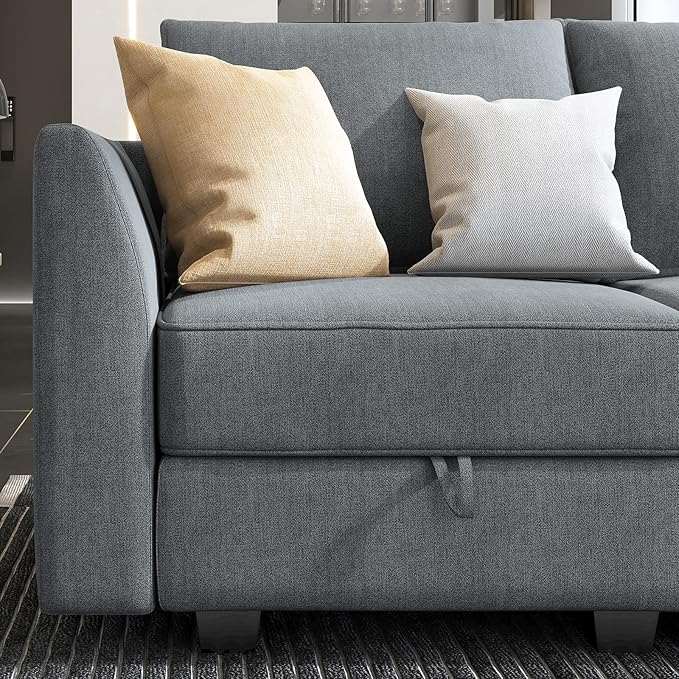 HONBAY Modular Sectional Sleeper Sofa with Storage, Convertible Modular Sectional Sofa with Reversible Chaise Sectional Couch for Living Room, Bluish Grey