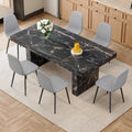 gopop Marble Dining Table Set 79" ｜Modern Dining Table Set with 6 Linen Chairs｜Engineered Wood with Marble Pattern Tabletop｜Widened and Stable Tablelegs｜Easy Assembly