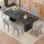 gopop Marble Dining Table Set 79" ｜Modern Dining Table Set with 6 Linen Chairs｜Engineered Wood with Marble Pattern Tabletop｜Widened and Stable Tablelegs｜Easy Assembly