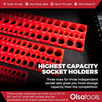 Olsa Tools Magnetic Socket Organizer | 3pc Socket Holder Kit | 1/2-Inch, 3/8-Inch, & 1/4-Inch Drive | Socket Organizers For Toolboxes | Red | Holds 123 | Professional-Grade Tool Organizer | Part 1560