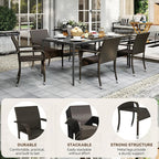 Yaheetech Set of 4 Stackable Outdoor Rattan Dining Chairs, All-Weather Armchair w/Armrests, Steel Frame for Garden, Patio, Deck, Yard, Poolside, Brown