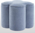 Zesthouse Flower Pouf Ottoman Foot Rest, Linen Fabric Poofy Ottoman Footstool for Couch Sofa, Modern Living Room Stool Seat for Under Entry Table, Cute Square Vanity Stool for Bedroom Dorm, Blue
