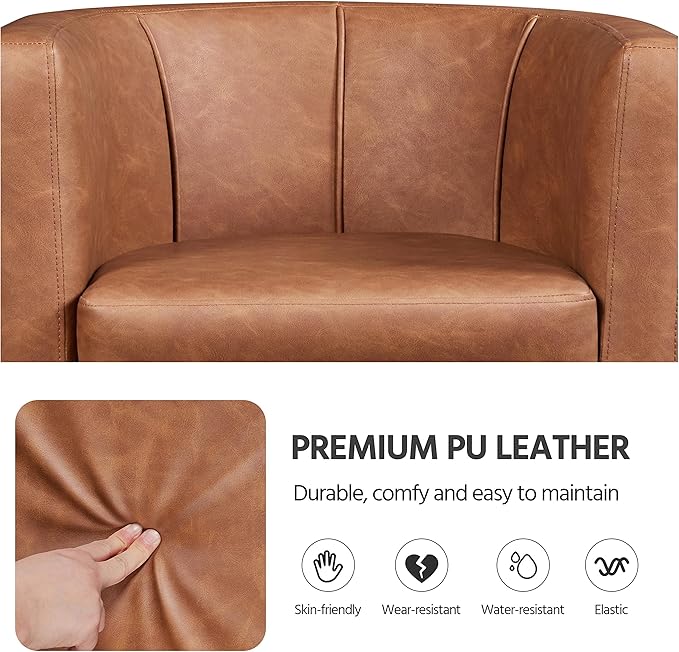 Yaheetech Accent Chair, PU Leather, Modern and Comfortable Armchairs, Upholstered Barrel Sofa Chair for Living Room Bedroom Waiting Room, 2PCS, Brown