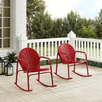 Crosley Furniture Griffith Retro Metal Outdoor Rocking Chairs, Set of 2, for Porch, Deck, Balcony, Backyard, Bright Red Gloss