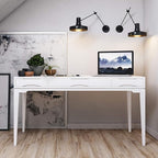 SIMPLIHOME Harper Desk - 60-Inch Wide Solid Hardwood Writing Desk in White, Mid-Century Modern Home Office Computer Table for Workspace or Study with 2 Drawers and Flip-Down Keyboard Tray