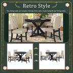 SogesPower 5-Piece Retro Dining Table Set, Round Farmhouse Kitchen Table Set for 4, Space-Saving Kitchen Table Set with Extendable Table and 4 Upholstered Chairs for Dining Room Living Room,Espresso