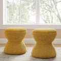 VANOMi Multi-Functional Boucle Ottoman, Set of 2, Vanity Stool Chair, Sturdy Wooden Footstool, Suitable for Living Room, Bedroom, and Entryway, Without Installation, Yellow