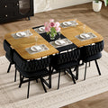 dining room table set for 6, 7-Piece Modern Kitchen & Living Room Set, 59" Space-Saving Two-Tone Wood Grain Rectangular Table with 6 PU Leather Chairs, Metal Frame for Apartment & Small Spaces