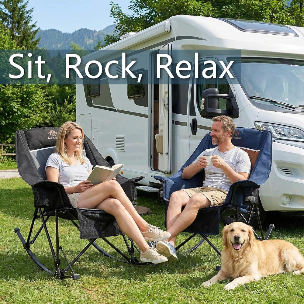 400lbs Rocking Camping Chair, Oversized Heavy Duty XL Folding Rocker for Adul...