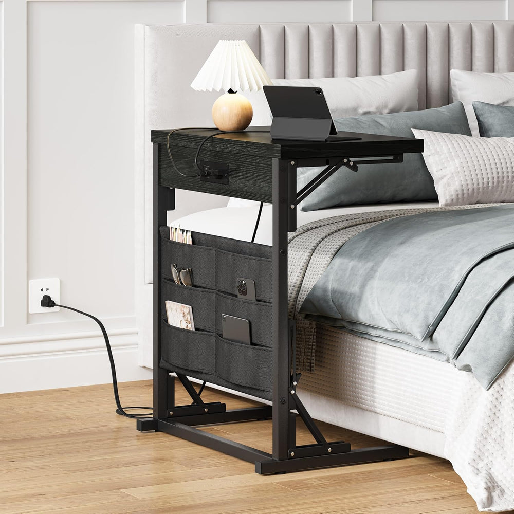 Folding C Table with Charging Station, C Shaped End Table, Sofa Tv Tray Table...