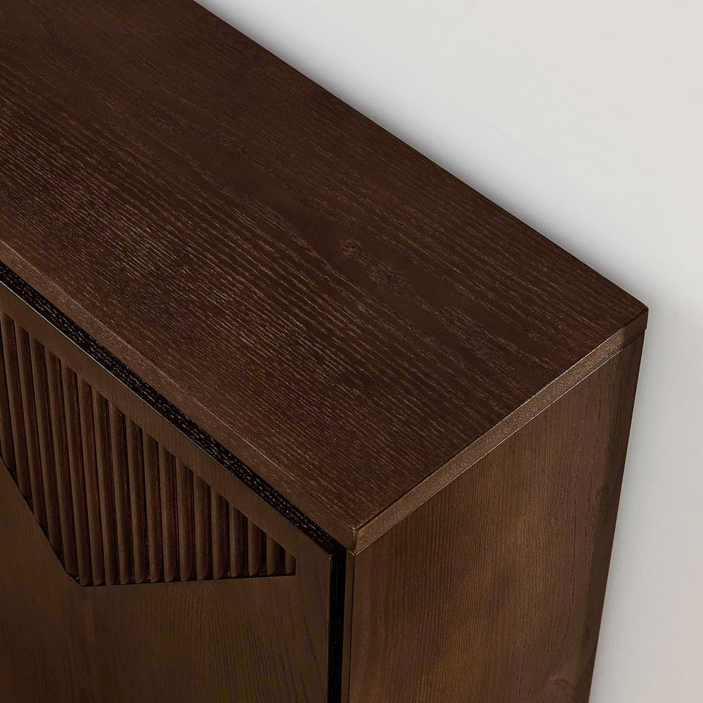 LKTART Narrow Sideboard Buffet Storage Cabinet with Solid Wood Doors,Mid Cent...