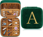 Parima Stocking Stuffers for Women - Christmas Gifts for Her, Gifts for Women, Plush Velvet Travel Jewelry Case, Small Jewelry Box, Birthday Gift for Woman Her, Personalized Gift - Letter A, Green