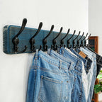 Dseap Coat Rack Wall - Heavy-duty 38-1/4" Long, with Reinforced 10 Custom Tri-Hooks, Solid Wood Wall Hanger for Coats Hat Jackets - Rustic Farmhouse Entryway Storage, Weathered Blue & Black, Pack of 2