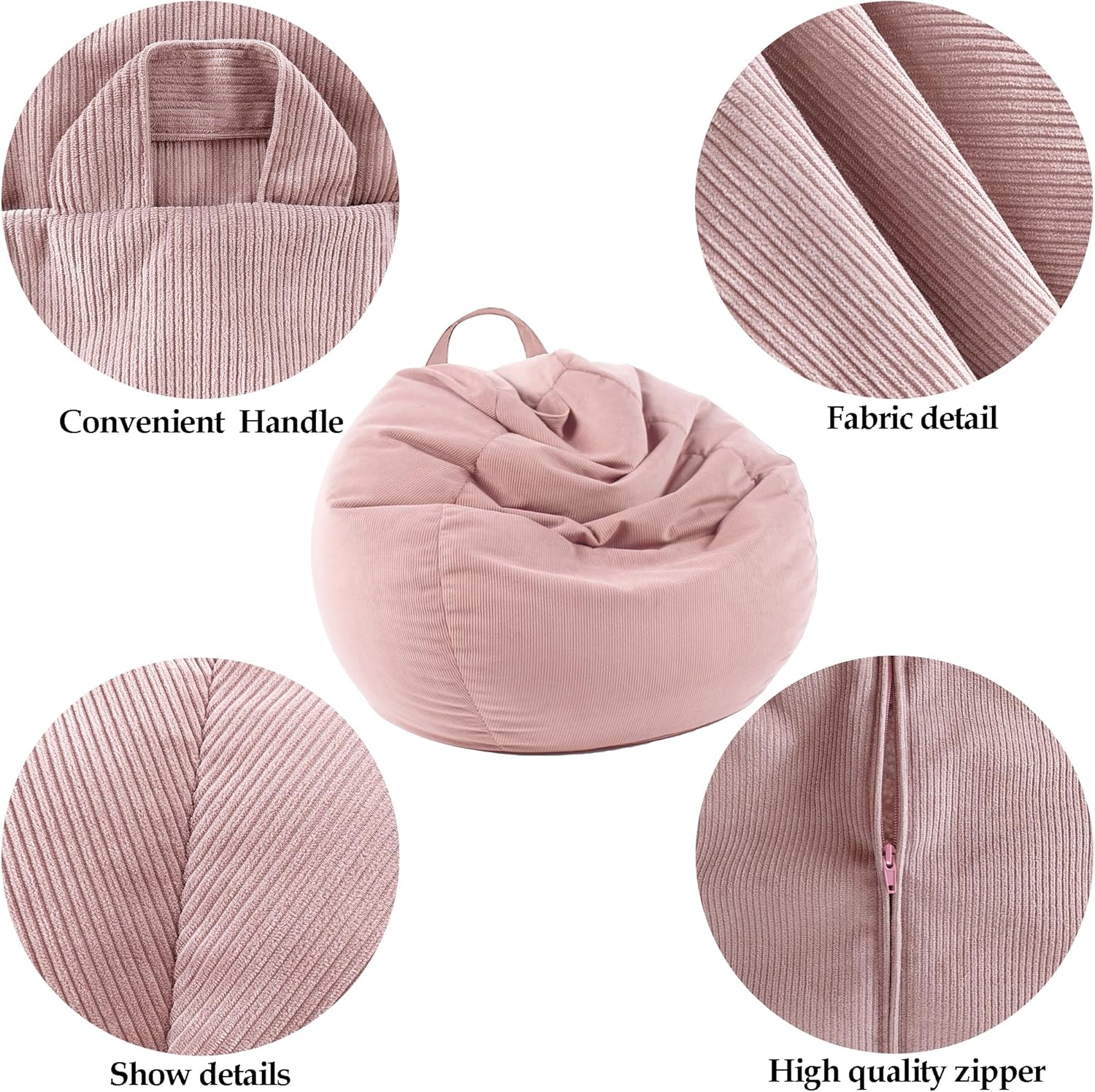 LPMOERA Stuffed Animal Storage Bean Bag Chair Cover (No Filler) For Kids and Adults.Soft Stuffable Bean Bag For Organizing Children Plush Toys or Memory Foam Light Green L for Adults