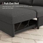 HONBAY Sectional Sleeper Sofa with Pull-Out Bed Storage Chaise, 6 Seater Couch for Living Room, Middle Grey