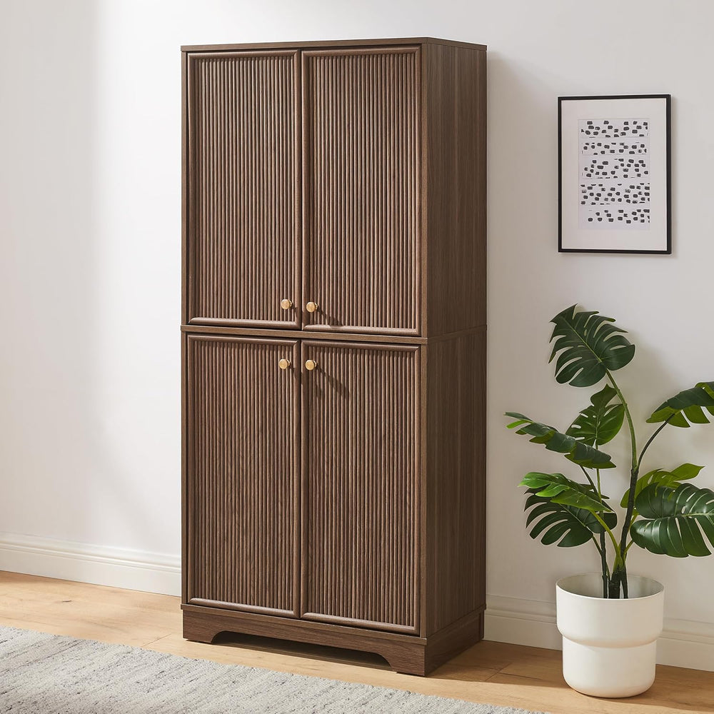 Crosley Furniture Naomi Modern Reeded Kitchen Pantry Storage Cabinet, Dining,...