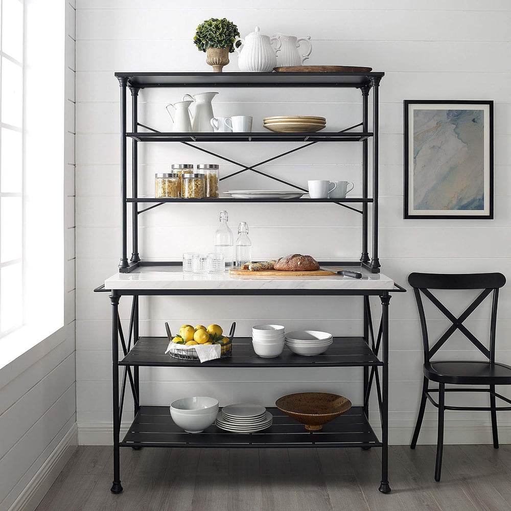 Crosley Furniture Madeleine Kitchen Island and Hutch with Shelves for Storage...