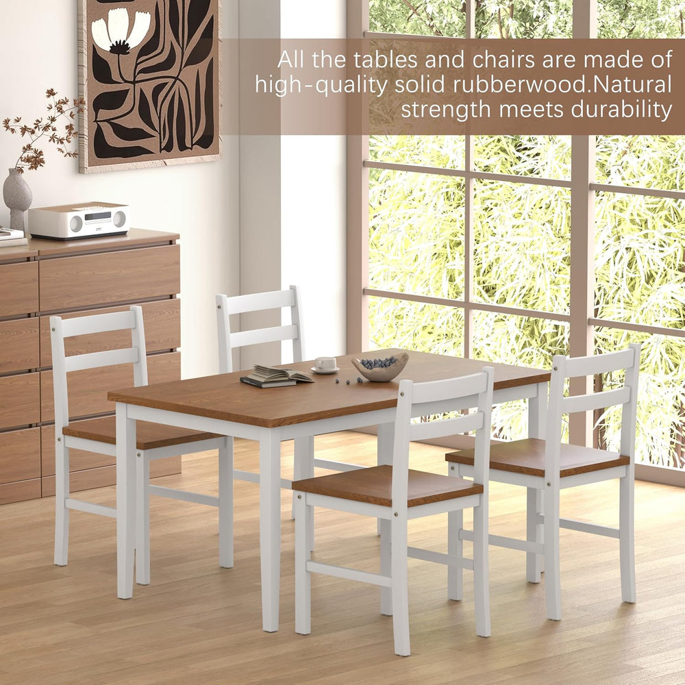 5 Piece Dining Table Set, Solid Wood Dining Table Set for 4, Farmhouse Table ...