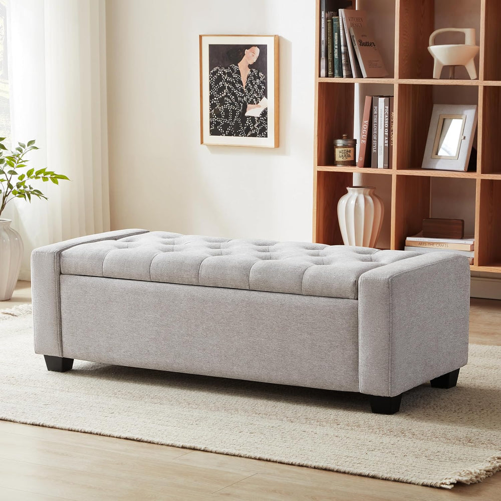 Huatean Home 48" Ottoman with Storage, Light Gray Storage Ottoman Bench