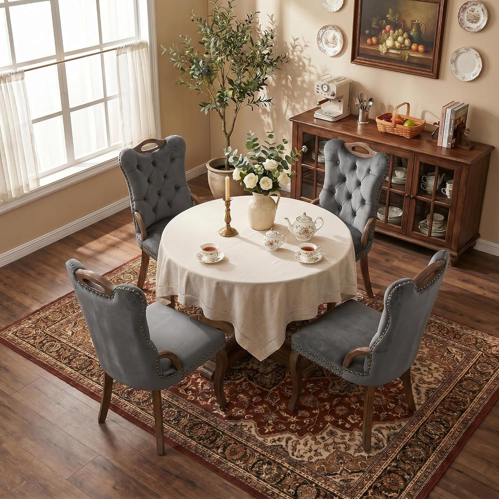 High Back Dining Chairs Set of 2 Vintage Velvet Upholstered Solidwood (Gray)