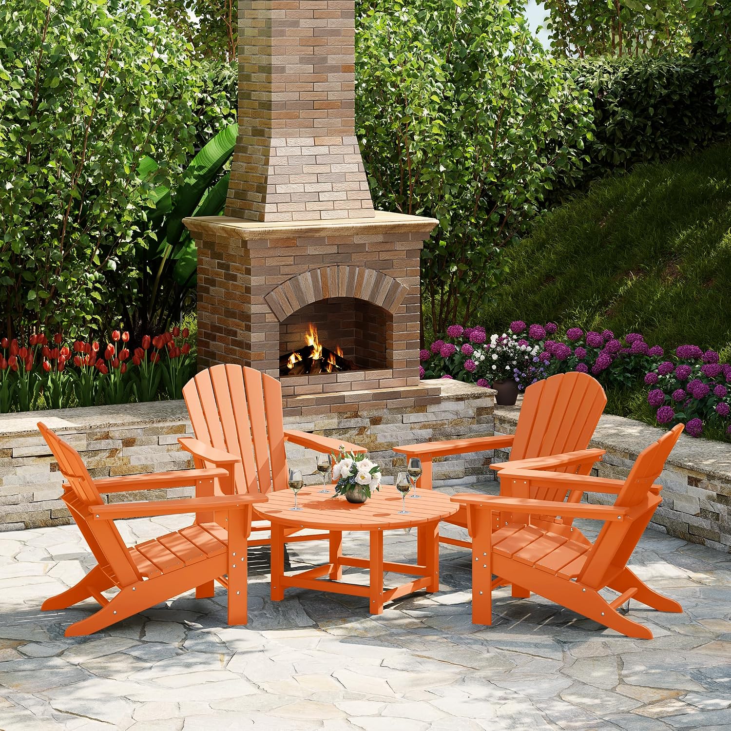 Costaelm Patio Conversation Table, Tatio Accent HDPE Outdoor Weather Resistant, Round Outdoor Porch Balcony Patio Drink Table for Outside, Pool, Backyard, Orange