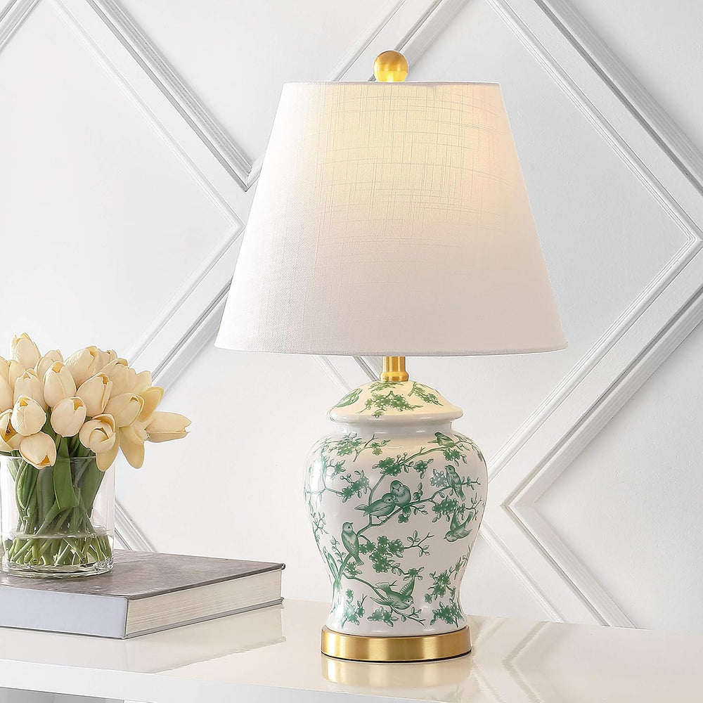 JONATHAN Y Penelope Ginger Jar 22" LED Table Lamp, White/Green