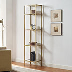 Crosley Furniture Aimee Narrow Bookshelf with Glass Shelves, Bookcase Storage, Gold and Glass