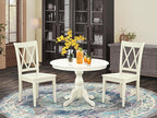 East West Furniture HBCL3-LWH-W 3 Piece Dinette Set for Small Spaces Contains a Round Dining Table with Pedestal and 2 Dining Chairs, 42x42 Inch, Linen White