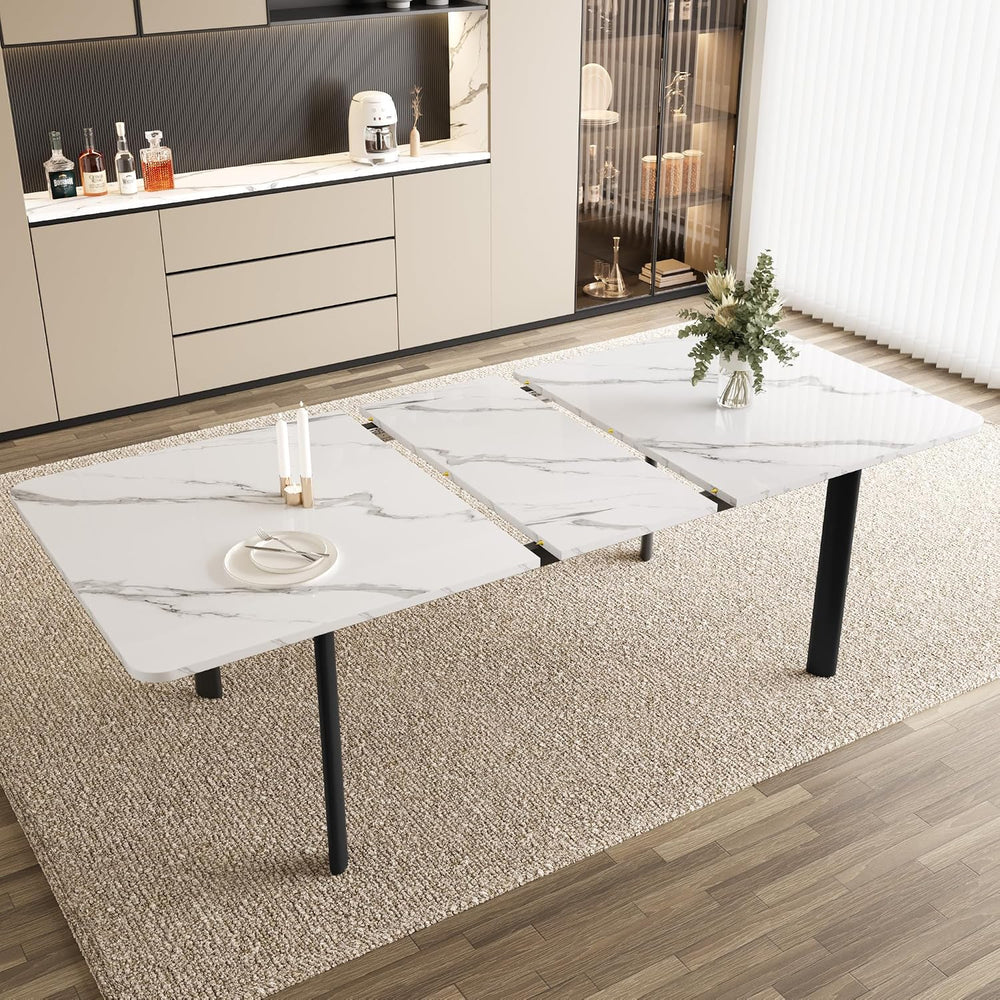 HIPIHOM Extendable Dining Table for 6-8 People, 63 to 78.7 Inch Rectangular T...