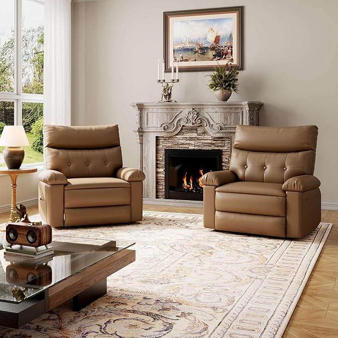 GarveeHome Oversized Recliner Chair - PU Leather Manual Recliner for Adults, Lazy Chair with 1.5X Sponge Comfort Arm and Back for Living Room, Bedroom