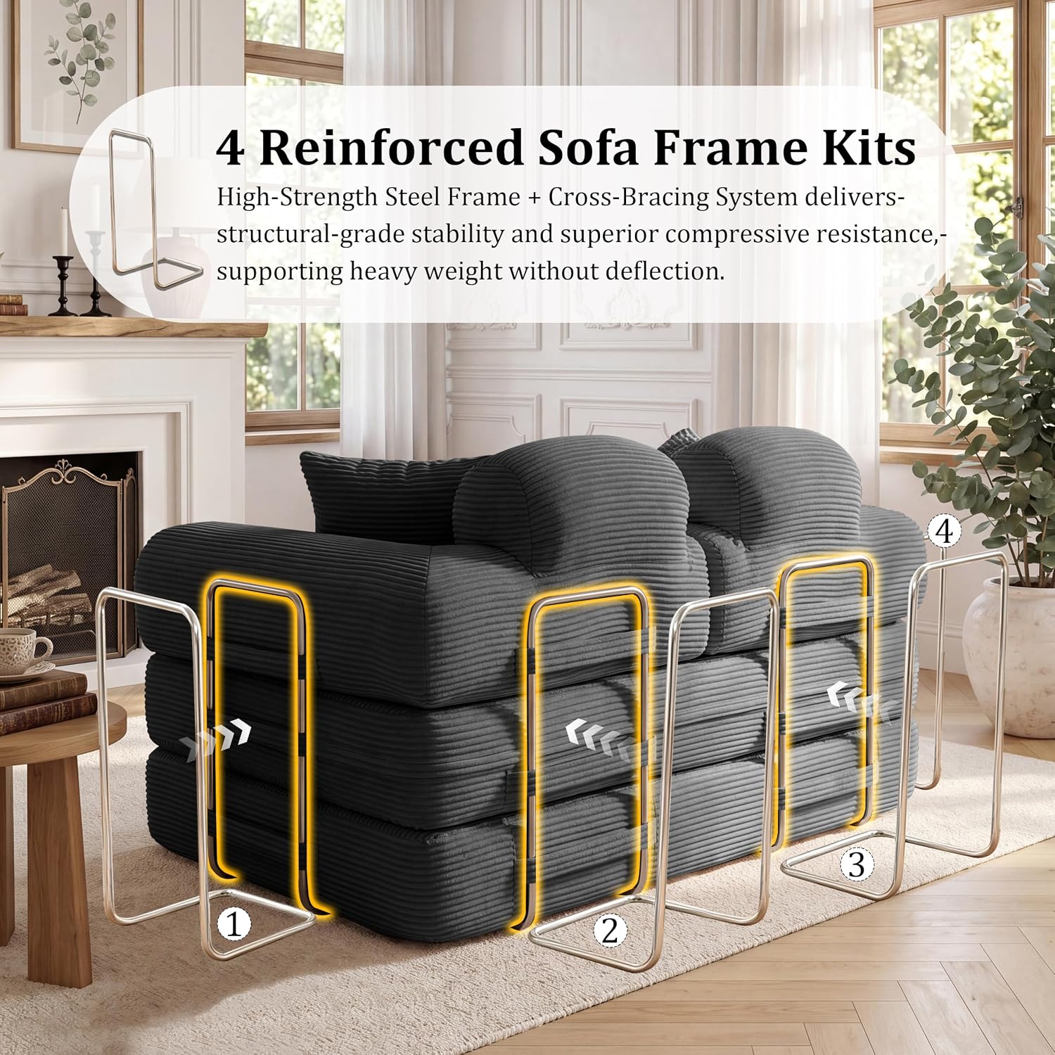 Convertible Sofa Bed with High Backrest Headrest Boneless Loveseat Sleeper Folding Couch Bed with 4 Pillows Futon Couch for Bedroom,Apartment Living Room, No Assembly (Pink, 59.0” Hight Backrest Sofa)