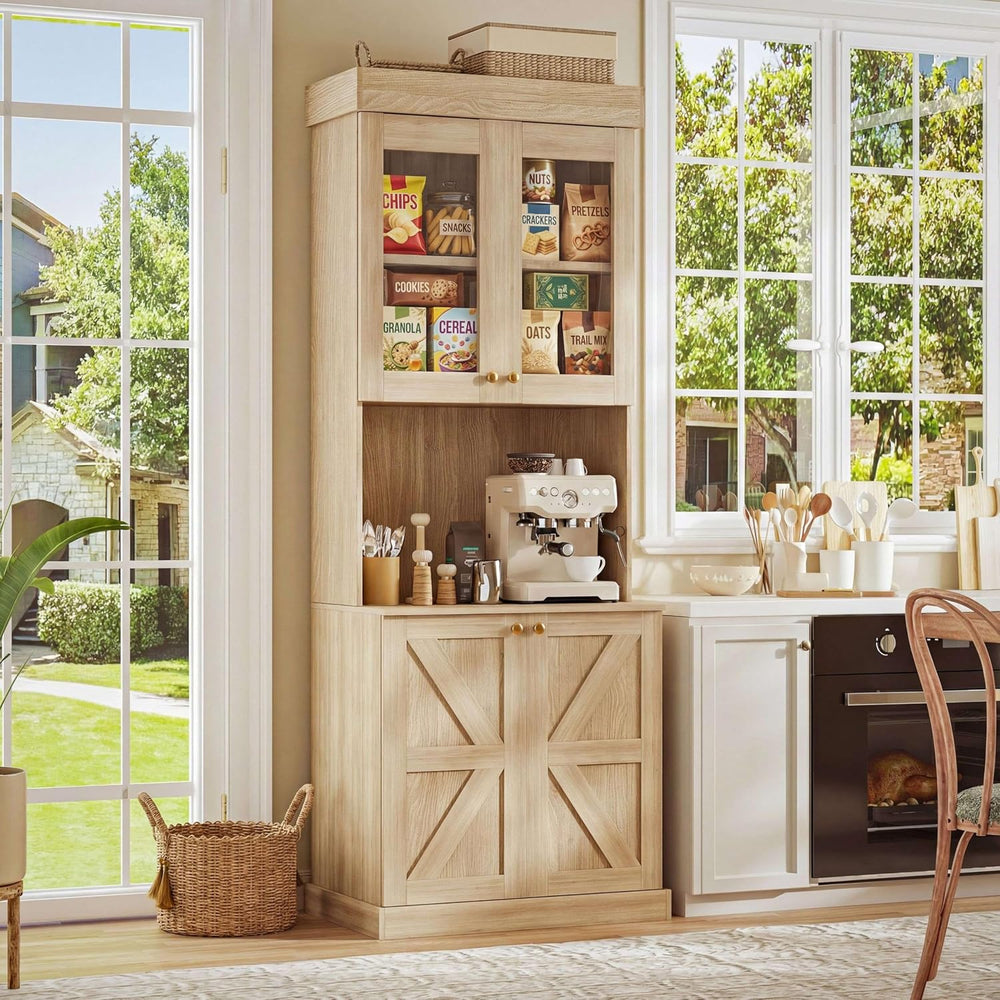 Vyre 71" Farmhouse Pantry Cabinet Set of 2, Rustic Brown Freestanding Co...