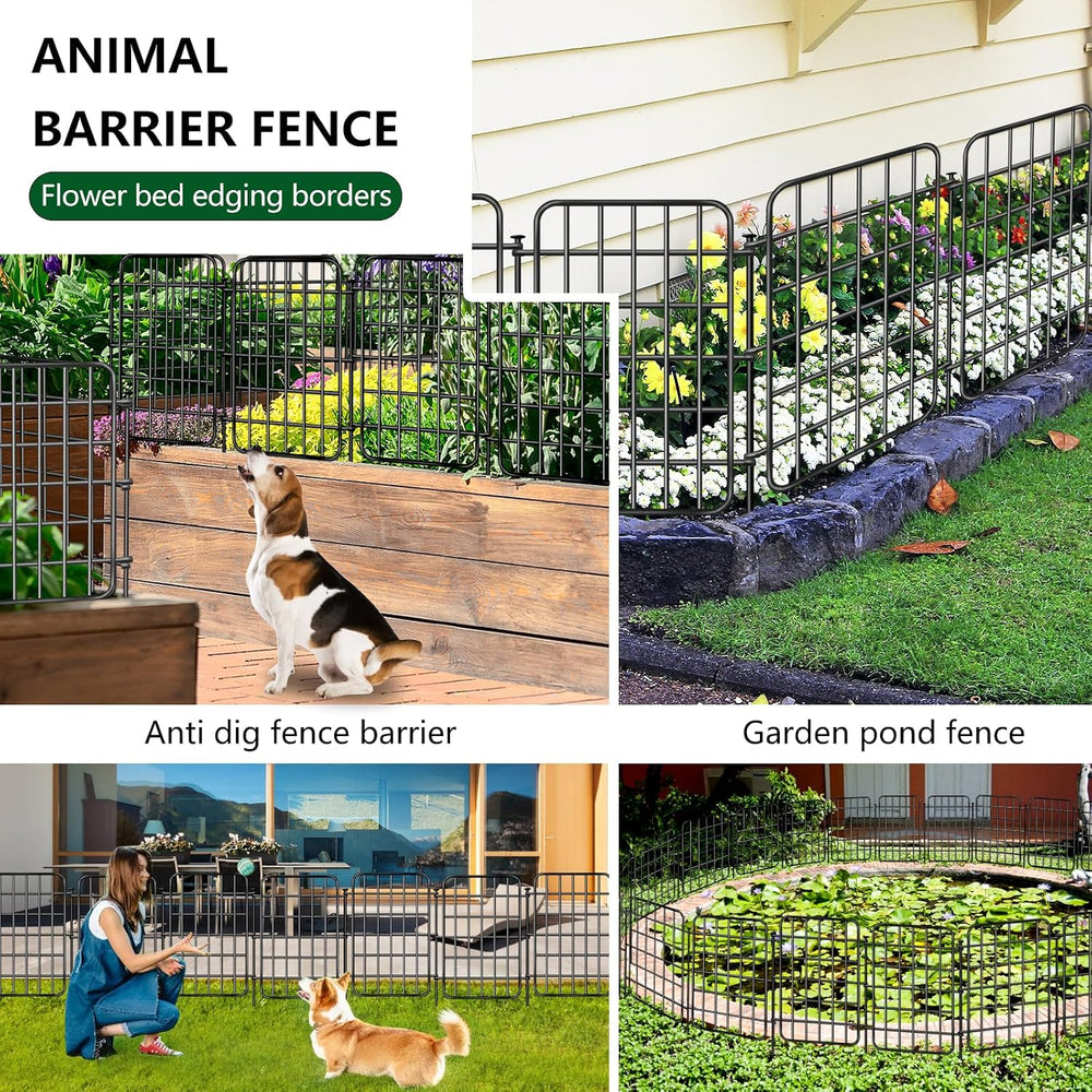 30ft x 17in Garden Fence Animal Barrier, 28 Panels No Dig Fence Border, Rustp...