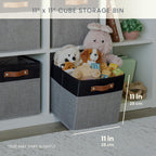 OrganiHaus 11" x 11" x 11" Fabric Cube Storage Bins - Set of 4, Canvas Cubby Bins with Vegan Handles, Square Storage Cubes, Kallax Storage Cubes, 11 Inch Cubic Baskets for Shelves in Gray/Black